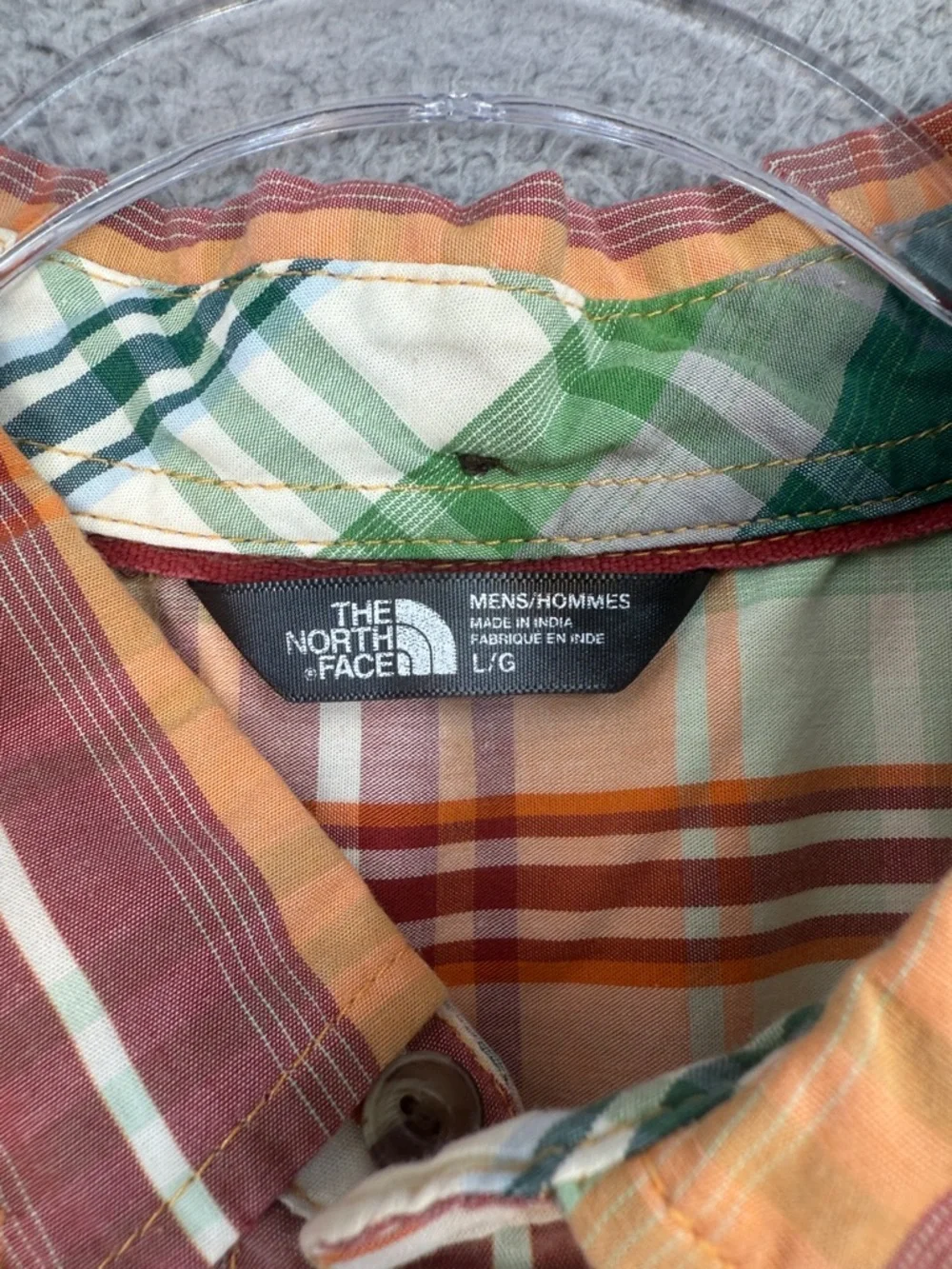 The North Face Men’s Large short sleeve button down shirt Orange Plaid outdoors